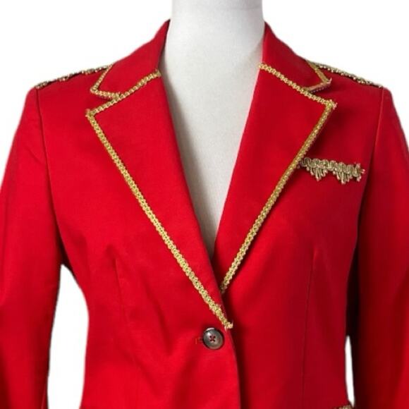 Tommy Hilfiger Blazer Military Style 2 Button Red Gold Braiding Women’s Size 6 - Picture 7 of 16